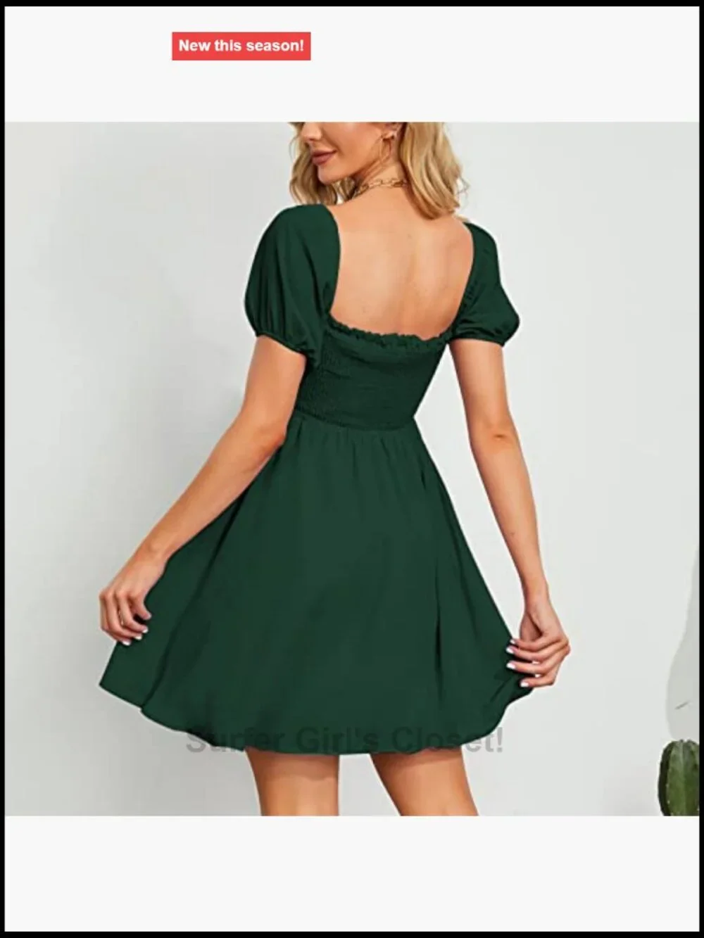 Women's Sweetheart Smocked Sundress Puff Sleeve Drawstring Mini